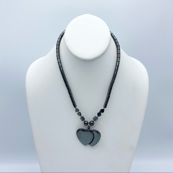 Hematite Hearts Pendant Beaded Statement Necklace - Picture 8 of 8